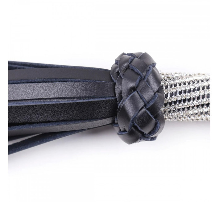 Флогер екошкіра DS Fetish, ручка зі стразами, чорний, 46 см