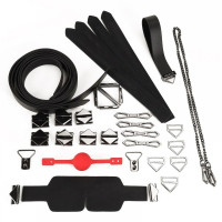 Набір для БДСМ Lockink, натуральна шкіра та метал, чорний, 7 предметів Набір для БДСМ Lockink, натуральна шкіра та метал, чорний, 7 предметів