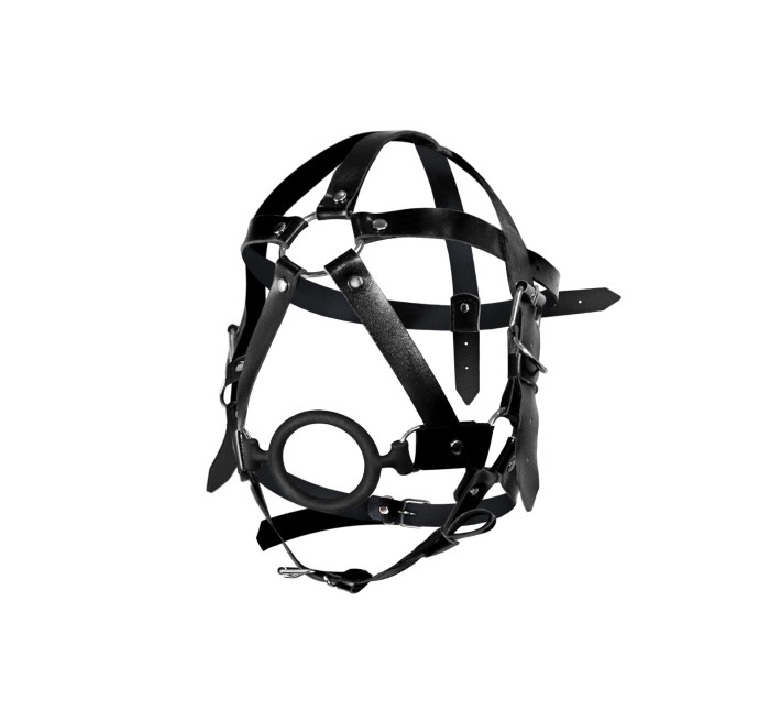 Кляп-маска с силиконовым кольцом Art of Sex - Tamer, Натуральная кожа, цвет Черный