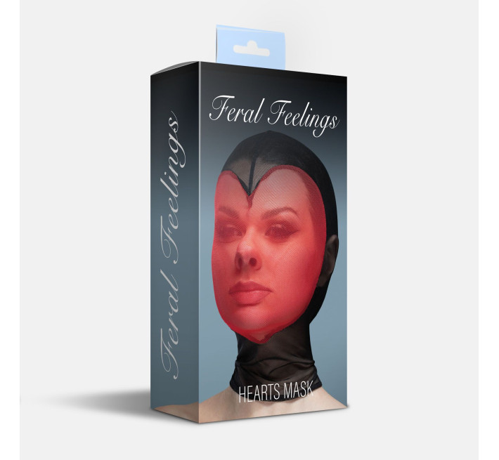 Маска серце сітка із повністю закритим обличчям Feral Feelings - Hearts Mask Black/Red