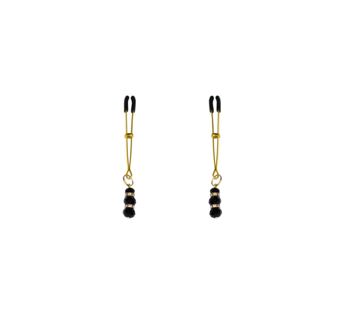 Тонкі затискачі для сосків з підвіскою Feral Feelings - Thin nipple clamps, золото/чорний