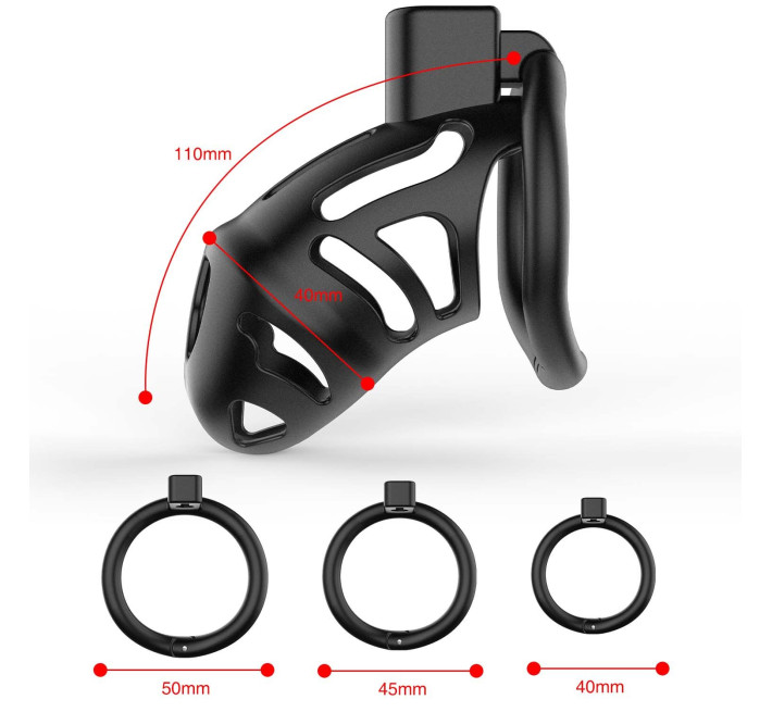 Клітка для пеніса LOCKINK SEVANDA Naja-Cobra Chastity Cage, чорна, 3 кільця різних розмірів