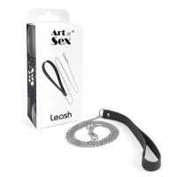 Поводок на цепочке из натуральной кожи Art of Sex - Leash, цвет Черный Поводок на цепочке из натуральной кожи Art of Sex - Leash, цвет Черный