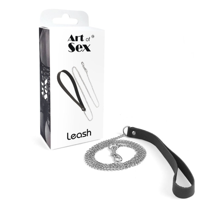 Повідець на ланцюжку із натуральної шкіри Art of Sex - Leash, колір Чорний