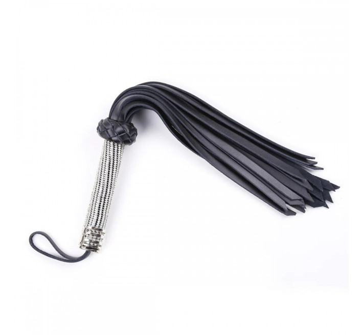 Флогер екошкіра DS Fetish, ручка зі стразами, чорний, 46 см