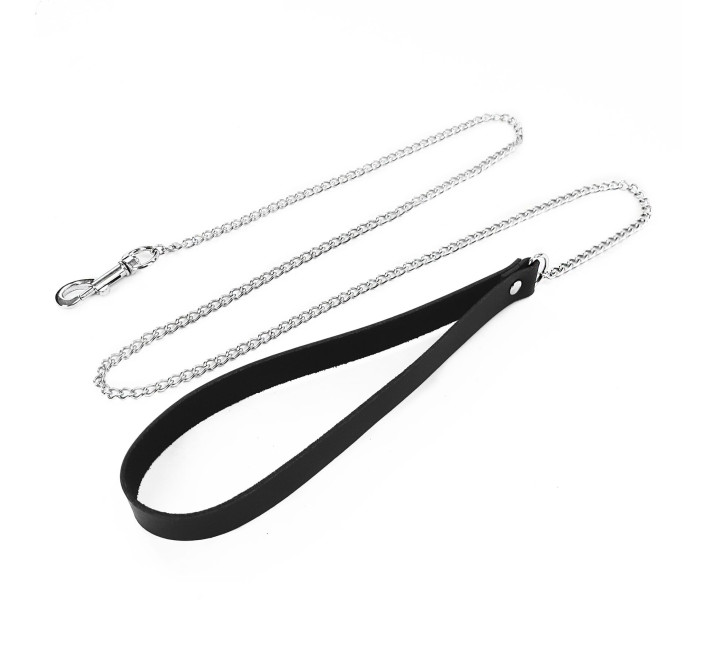 Повідець на ланцюжку із натуральної шкіри Art of Sex - Leash, колір Чорний