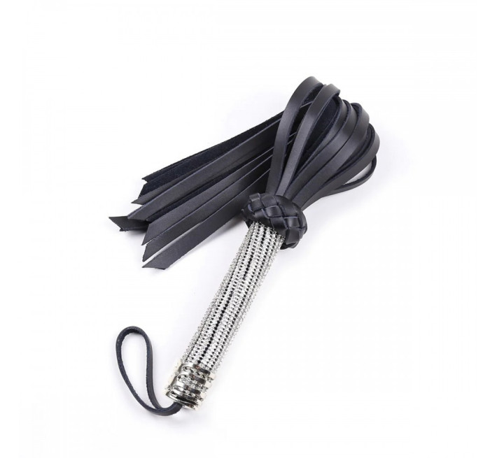 Флогер екошкіра DS Fetish, ручка зі стразами, чорний, 46 см