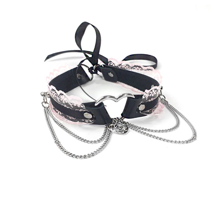 Сексуальный чокер Art of Sex - Karen из натуральной кожи, Черно-розовый