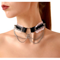 Сексуальный чокер Art of Sex - Karen из натуральной кожи, Черно-розовый