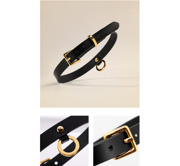 Тонкий ошейник (чокер) из итальянской кожи UPKO Thin, черного цвета