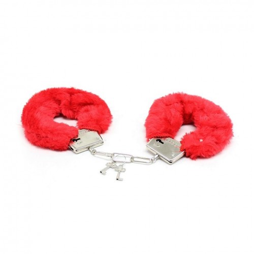 Наручники DS Fetish Plush handcuffs, метал з хутром, червоні