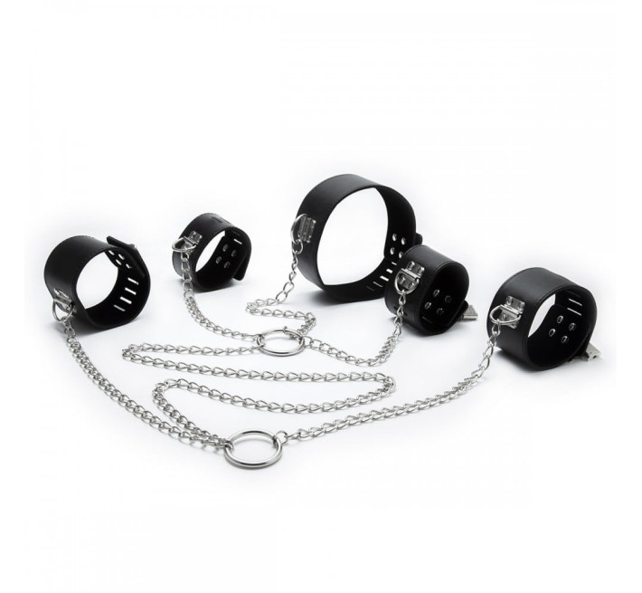 Система фіксації DS Fetish Neck collar and hogtie restraints with chain чорна