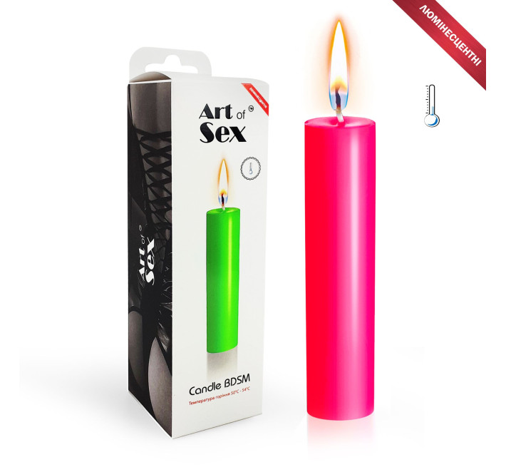 Свеча восковая Art of Sex size M 15 см низкотемпературная, люминесцентная Розовая