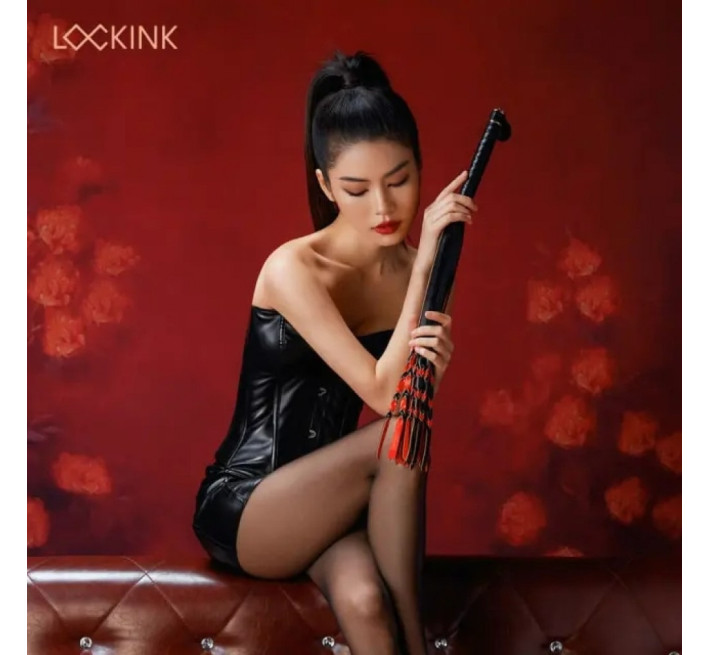 Флогер з вузликами на хвостах і текстурованою ручкою Lockink, шкіряний, чорно-червоний, 58 см
