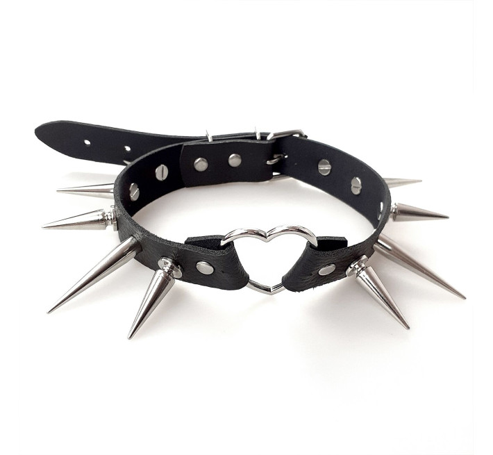 Чокер Серце з великими шипами, із натуральної шкіри Art of Sex - Crystal, колір Чорний