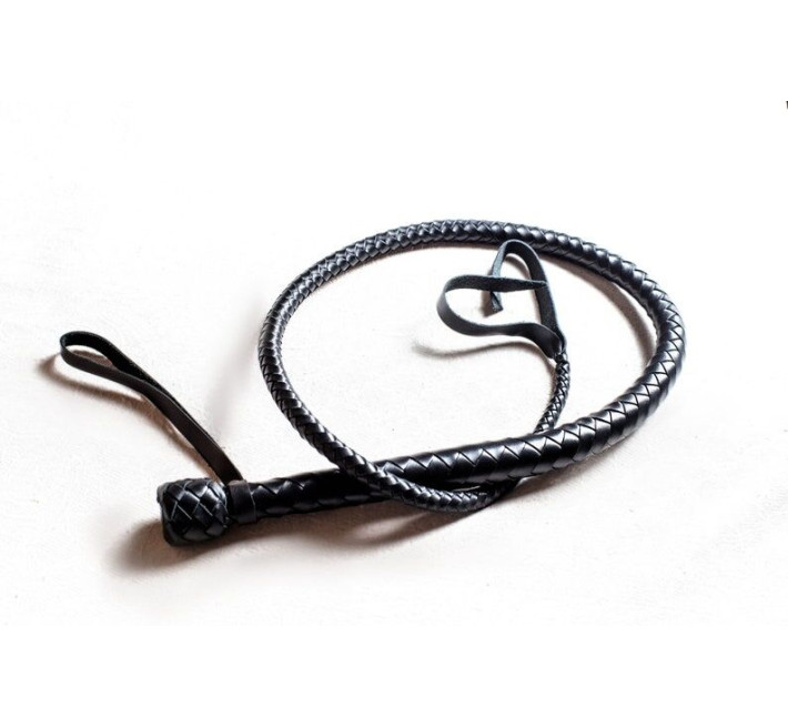 Плеті з рукояттю Art of Sex, натуральна шкіра, довжина - 120 см, Чорна