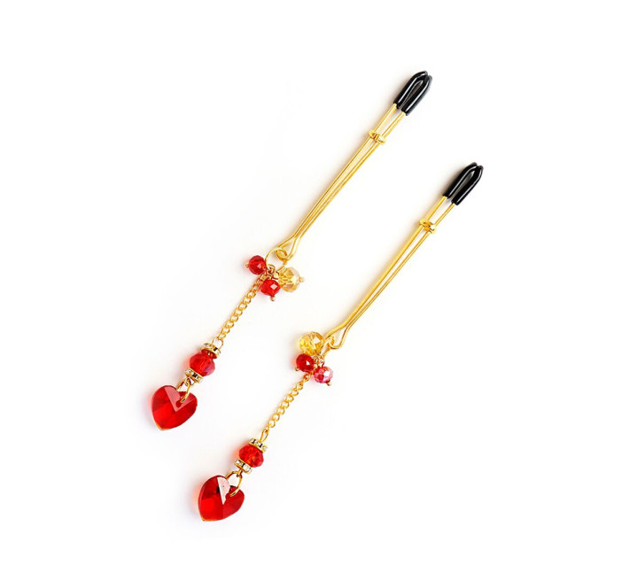 Зажимы для сосков Art of Sex – Crystal Heart Red, золото