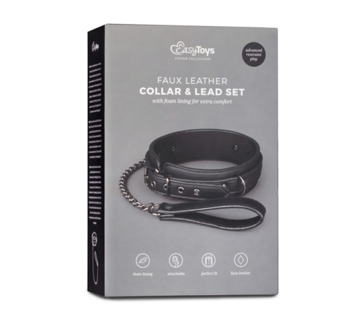 Ошейник с цепочкой EasyToys, искусственная кожа, черный