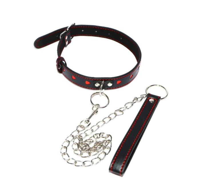 Нашийник з повідцем DS Fetish Collar with heart leash black
