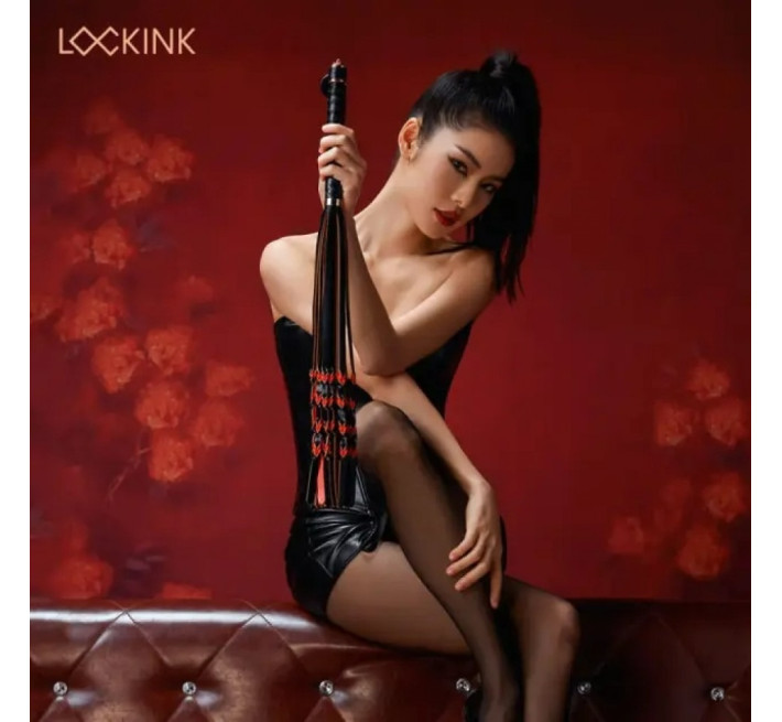 Флогер з вузликами на хвостах і текстурованою ручкою Lockink, шкіряний, чорно-червоний, 58 см
