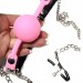 Кляп із затискачами на соски DS Fetish Locking gag with nipple clamps black/pink