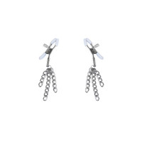 Затискачі для сосків з пензликами Feral Feelings - Nipple clamps Tassels, срібло/білий Затискачі для сосків з пензликами Feral Feelings - Nipple clamps Tassels, срібло/білий