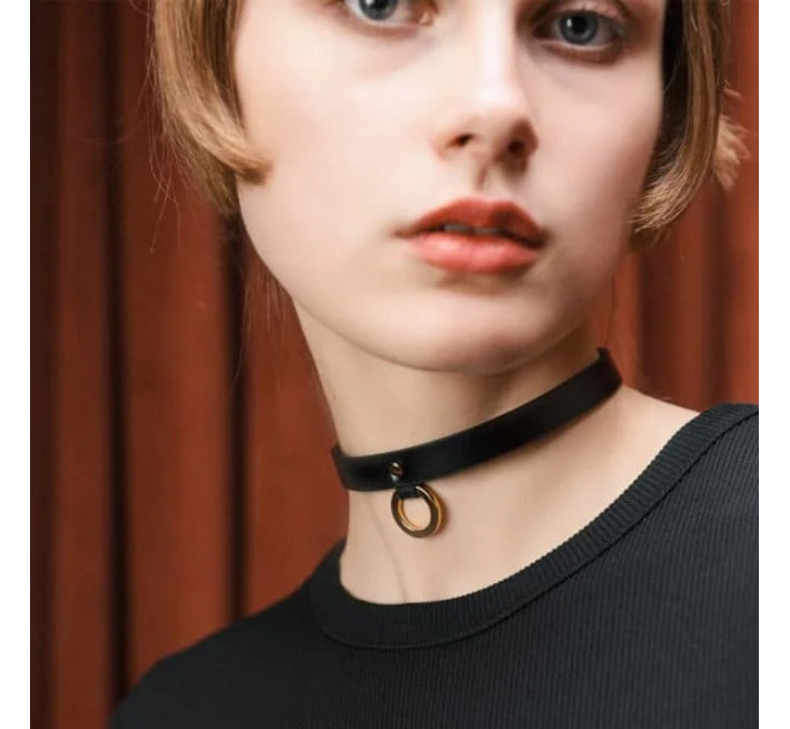 Тонкий ошейник (чокер) из итальянской кожи UPKO Thin, черного цвета