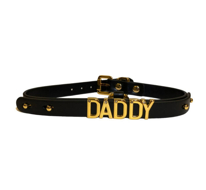 Чокер UPKO з написом DADDY з італійської шкіри, чорний із золотою фурнітурою