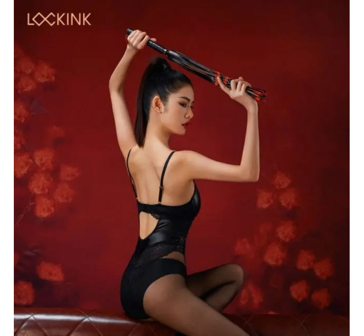 Флогер з вузликами на хвостах і текстурованою ручкою Lockink, шкіряний, чорно-червоний, 58 см