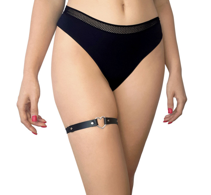 Гартер на ногу Серце з натуральної шкіри Art of Sex - Terri 1шт, колір Чорний