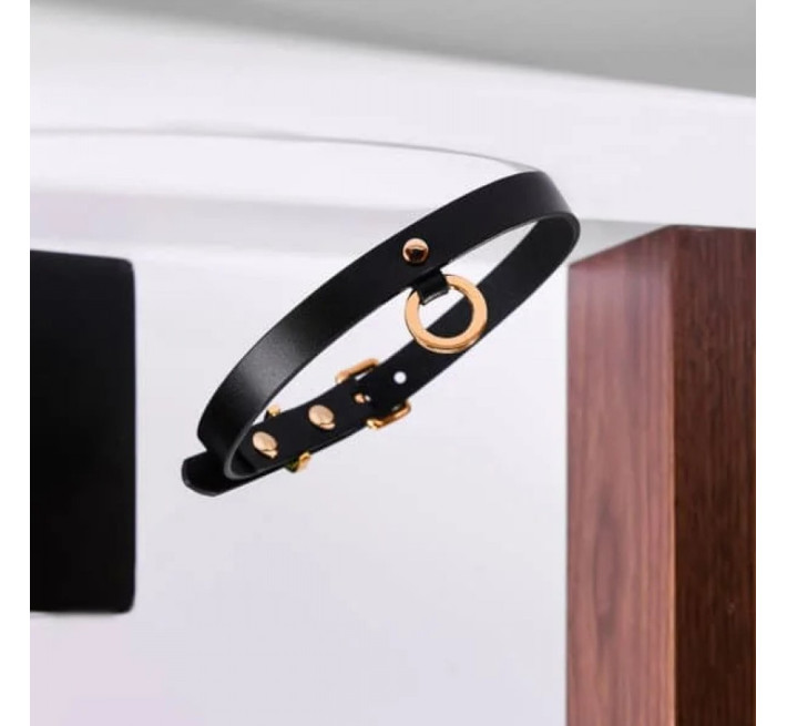 Тонкий ошейник (чокер) из итальянской кожи UPKO Thin, черного цвета