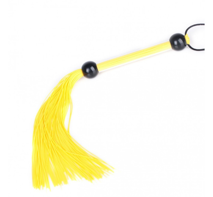 Батіг DS Fetish FLOGGER прозора ручка 2 кульки, жовтий, 39 см