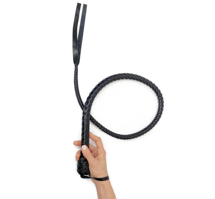 Плеті з рукояттю Art of Sex, натуральна шкіра, довжина - 120 см, Чорна