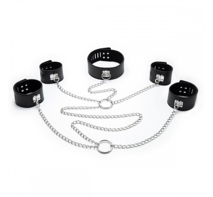 Система фіксації DS Fetish Neck collar and hogtie restraints with chain чорна