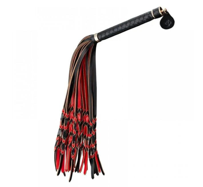 Флогер з вузликами на хвостах і текстурованою ручкою Lockink, шкіряний, чорно-червоний, 58 см