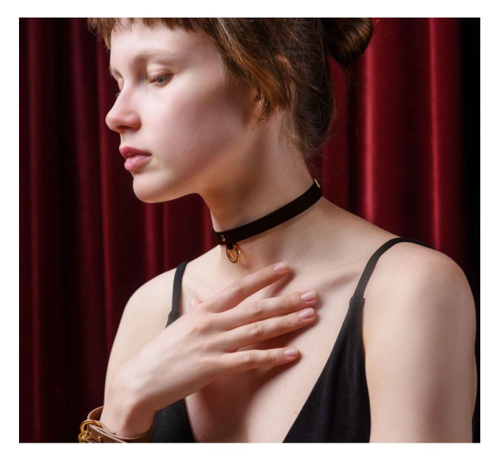 Тонкий ошейник (чокер) из итальянской кожи UPKO Thin, черного цвета