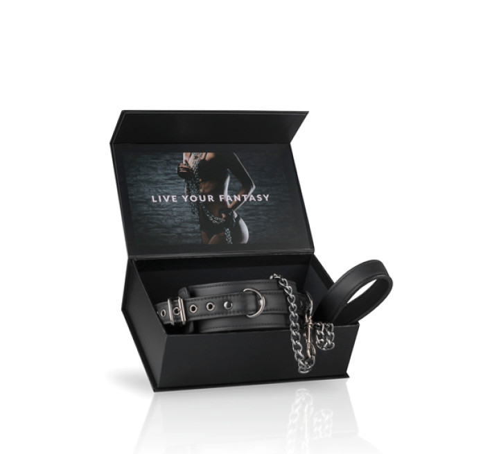 Ошейник с цепочкой EasyToys, искусственная кожа, черный