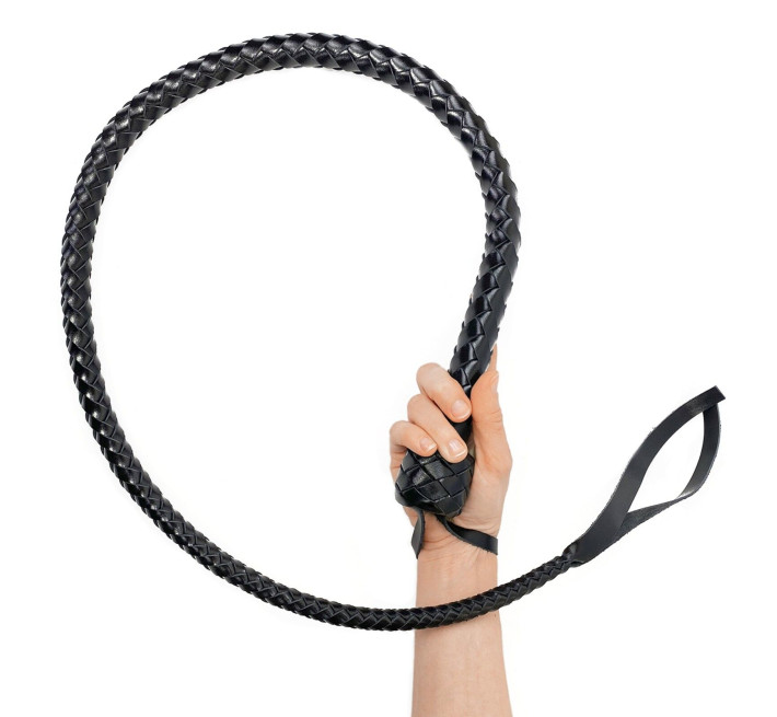 Плеті з рукояттю Art of Sex, натуральна шкіра, довжина - 120 см, Чорна