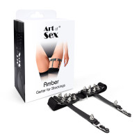 Гартер на ногу серце з шипами з натуральної шкіри Art of Sex Amber 1 шт, Чорні Гартер на ногу серце з шипами з натуральної шкіри Art of Sex Amber 1 шт, Чорні