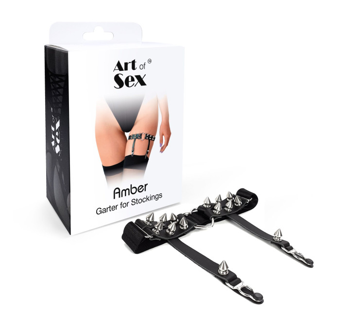 Гартер на ногу серце з шипами з натуральної шкіри Art of Sex Amber 1 шт, Чорні