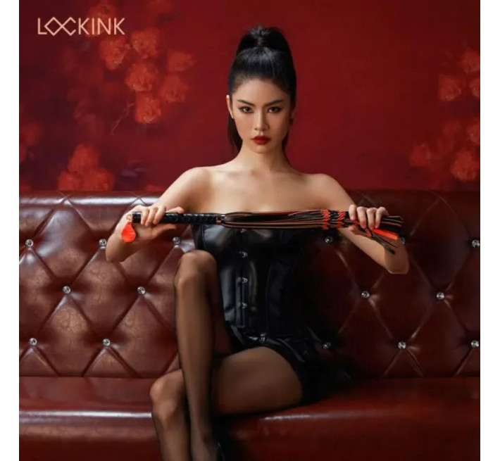 Флогер з вузликами на хвостах і текстурованою ручкою Lockink, шкіряний, чорно-червоний, 58 см