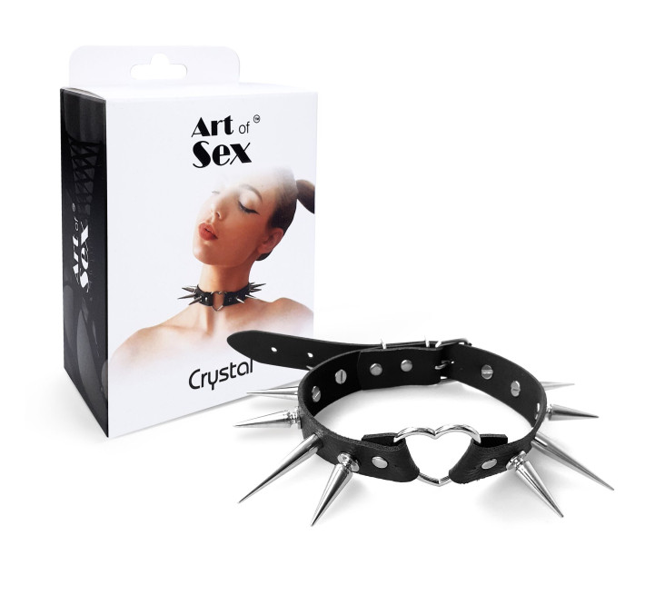 Чокер Серце з великими шипами, із натуральної шкіри Art of Sex - Crystal, колір Чорний
