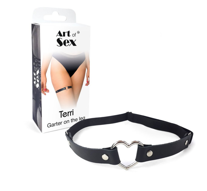 Гартер на ногу Серце з натуральної шкіри Art of Sex - Terri 1шт, колір Чорний