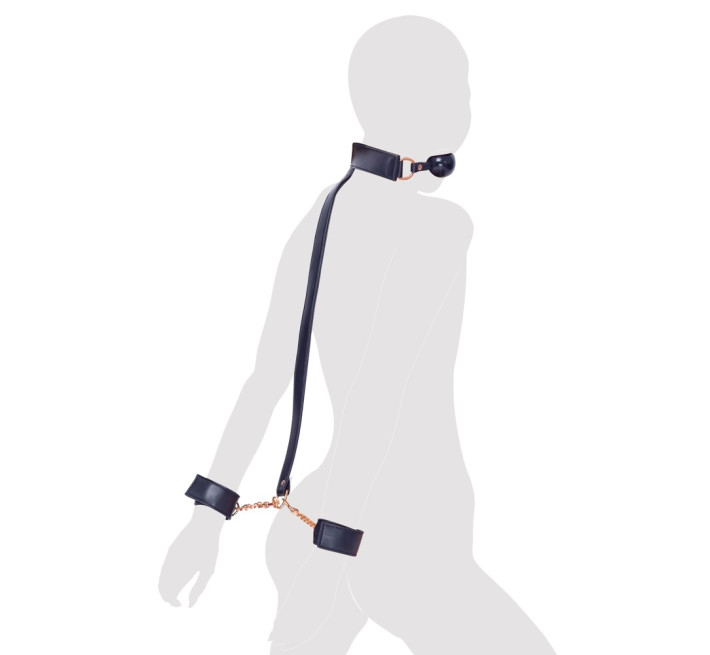 Комплект кляп-шарик и наручники Bad Kitty Черный