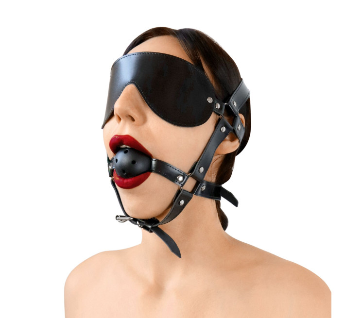 Кляп-маска Art of Sex - Deymon, екошкіра, колір чорний