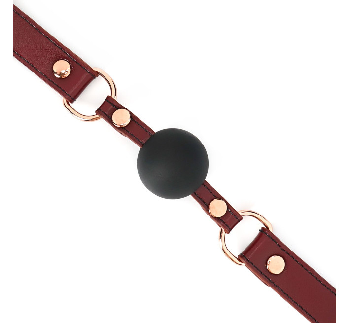 Силиконовый кляп Liebe Seele Wine Red Ball Gag, диаметр шарика 4,3 см, ремень из натуральной кожи