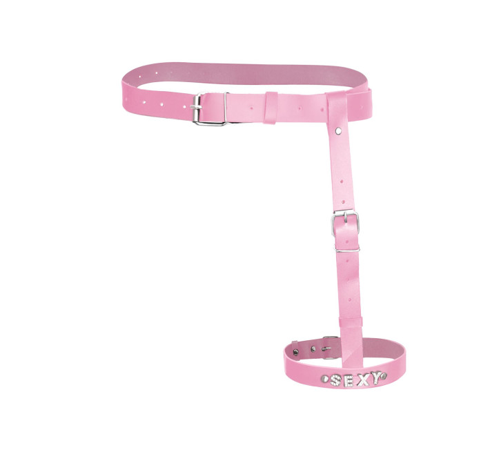Гартер на ногу Art of Sex Naomi с надписью SEXY, натуральная кожа, размер XS-2XL, цвет Розовый