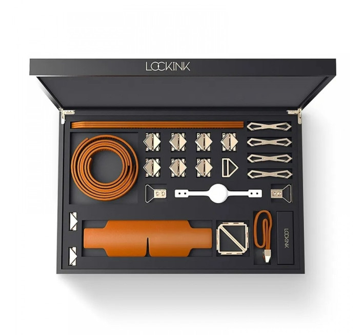 Набір девайсів для БДСМ Lockink, натуральна шкіра та метал, коричневий, 7 предметів