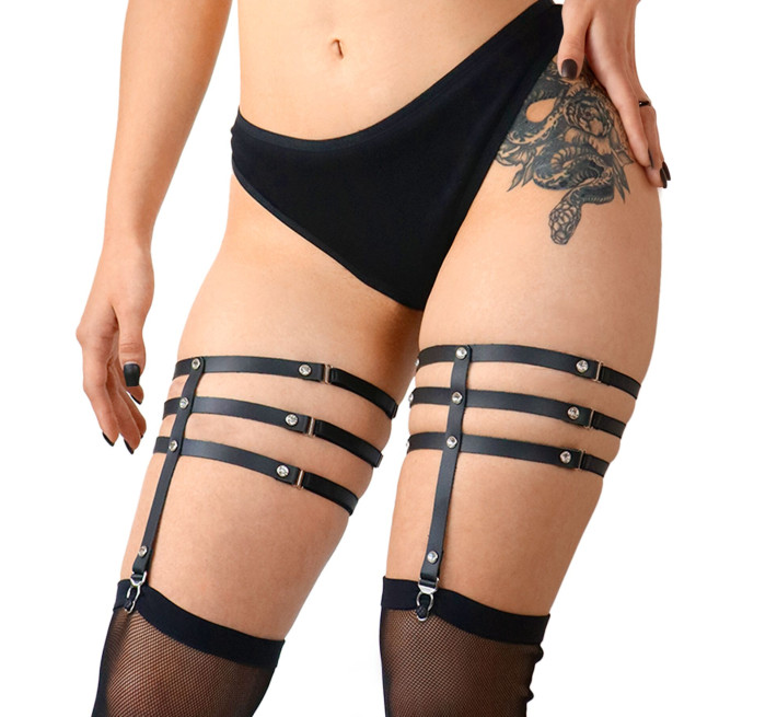 Гартери зі стразами Art of Sex - Floy, натуральна шкіра, Розмір XS - 2XL, колір Чорний