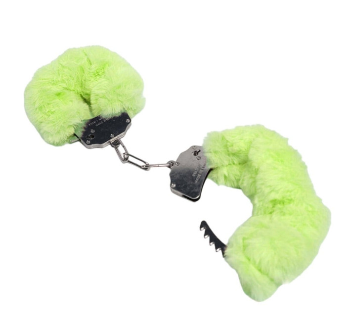 Наручники DS Fetish Plush handcuffs, метал з хутром, салатові